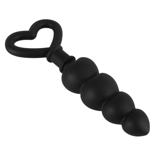 Magic Shiver Black silikonové kuličkové anální dildo s rukojetí ve tvaru srdce.