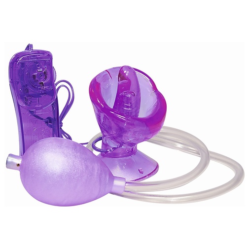 Vakuová pumpa fialové barvy s vibracemi, pro ženy.